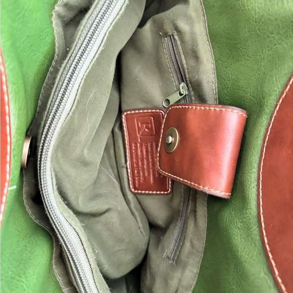 VTG 80’s Relic Green Leather Clutch Round Handle Handbag Side Pockets Snap Close - Picture 4 of 7